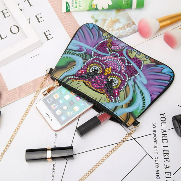 DIY Owl Special Shaped Diamond Painting Leather Crossbody Bags Chain Clutch Bag
